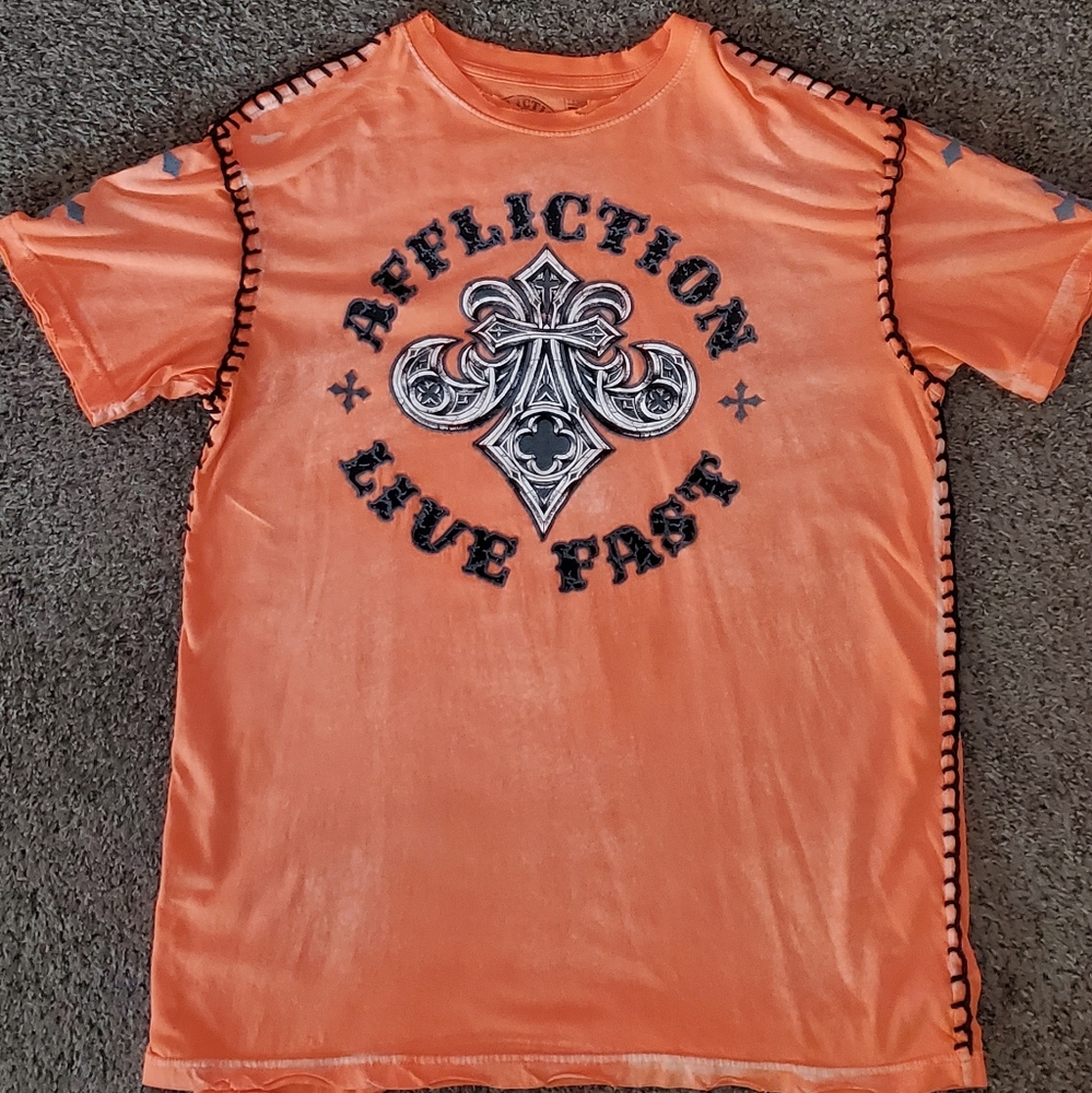 Affliction Mens Distressed Big Stitch Graphic T-Shirt